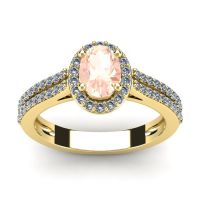 1 1/4 Carat Oval Shape Morganite and Halo Diamond Ring In 14 Karat Yellow Gold