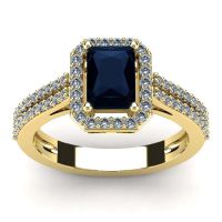 1 1/2 Carat Sapphire and Halo Diamond Ring In 14 Karat Yellow Gold