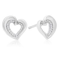 32 Diamond Heart Stud Earrings in Solid Sterling Silver