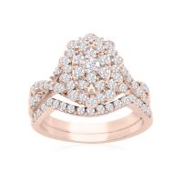 1 Carat Oval Halo Diamond Bridal Set in 14 Karat Rose Gold
