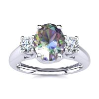 1 1/5 Carat Oval Shape Mystic Topaz and Two Diamond Ring In 14 Karat White Gold
