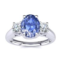 1.15 Carat Oval Shape Tanzanite and Two Diamond Ring In 14 Karat White Gold