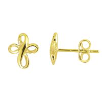 14 Karat Yellow Gold Over Sterling Silver Bubble Cross Stud Earrings
