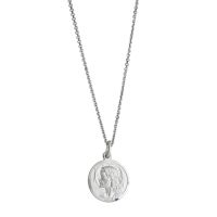Sterling Silver Round Jesus Pendant Necklace, 18 Inches