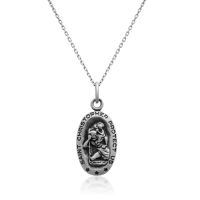 Sterling Silver Saint Christopher Protect Us Pendant Necklace