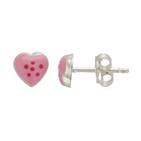 Sterling Silver Adorable Pink Heart Stud Earrings
