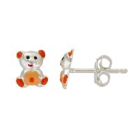 Sterling Silver Adorable Orange and Red Teddy Bear Stud Earrings

