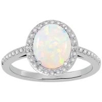 1 ½ Carat Opal and Diamond Halo Ring in Sterling Silver