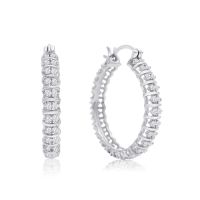 Sterling Silver 1/2 Carat Diamond Hoop Earrings, 1 Inch