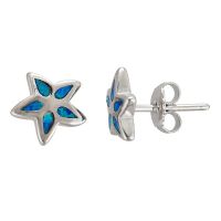 Sterling Silver Opal Starfish Stud Earrings