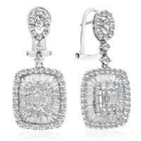 18 Karat White Gold 2.63 Carat Baguette and Round Diamond Dangle Earrings