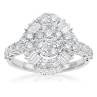 18 Karat White Gold 2.68 Carat Baguette and Round Diamond Ring