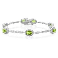 5 Carat Peridot and Diamond Bracelet, Platinum Overlay, 7 Inches
