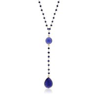 79 Carat Blue Sapphire Pear Shape Y Bar Strand Necklace In 14K Yellow Gold Over Sterling Silver, 36 Inches
