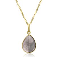 10 Carat Labradorite Pear Shape Necklace In 18 Karat Gold Overlay, Free Chain