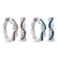 Set of Blue Diamond and Chocolate Bar Colored Champagne Diamond Hoop Earrings