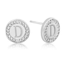 "D" Initial Diamond Stud Earrings In Sterling Silver