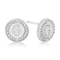 "G" Initial Diamond Stud Earrings In Sterling Silver