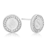"S" Initial Diamond Stud Earrings In Sterling Silver
