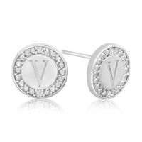 "V" Initial Diamond Stud Earrings In Sterling Silver
