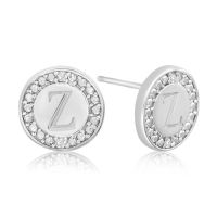 "Z" Initial Diamond Stud Earrings In Sterling Silver