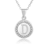 D Initial Diamond Necklace In Sterling Silver, 18 Inches