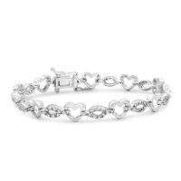 110 Diamond Heart Bracelet in Platinum Overlay, 7/8 Carats!
