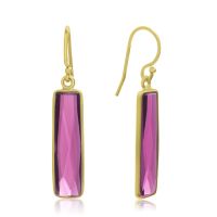 10 Carat Raspberry Quartz Bar Earrings In 14kt Yellow Gold Overlay, 1 Inch