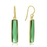 10 Carat Emerald Bar Earrings In 14kt Yellow Gold Overlay 1 Inch