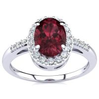 1 Carat Oval Shape Garnet and Halo Diamond Ring In 14K White Gold
