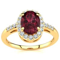 1 Carat Oval Shape Garnet and Halo Diamond Ring In 14K Yellow Gold