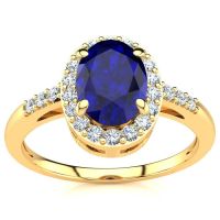 1 Carat Oval Shape Sapphire and Halo Diamond Ring In 14K Yellow Gold