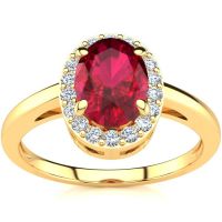 1 Carat Oval Shape Ruby and Halo Diamond Ring In 14K Yellow Gold
