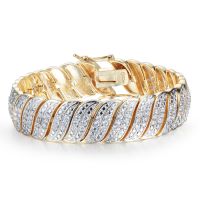 Heavy 2 Carat Diamond Bracelet in Yellow Gold Overlay