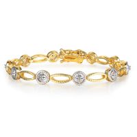 Antique Reproduction Two-Tone 1/5 Carat Diamond Tennis Bracelet In Yellow Gold Overlay