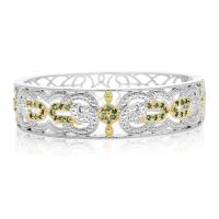 Two-Tone Filigree 1 Carat Emerald Bangle Bracelet