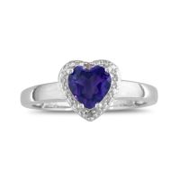 2ct Heart Shaped Amethyst and Diamond Ring, Sterling Silver