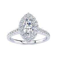 1 Carat Marquise Cut Halo Diamond Engagement Ring in 14 Karat White Gold