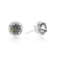 1 1/2 Carat Mystic Topaz & Diamond Halo Stud Earrings in Sterling Silver