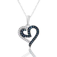 0.15 Carat Blue and White Diamond Heart Necklace In White Gold
