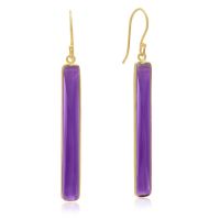 20 Carat Amethyst Quartz Bar Earrings In 14 Karat Yellow Gold, 1 3/4 Inch