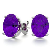 2 Carat Oval Shape Amethyst Stud Earrings In Sterling Silver