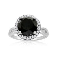 4 3/4 Carat Black and White Diamond Halo Ring In 14 Karat White Gold
