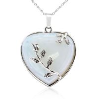 Sterling Silver Opal Heart Necklace With Rose Accents, 18 Inches