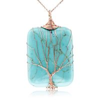 Rose Gold Tree of Life Wire Wrapped Turquoise Necklace, 18 Inches