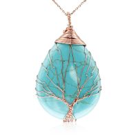 Rose Gold Tree of Life Wire Wrapped Turquoise Teardrop Necklace, 18 Inches
