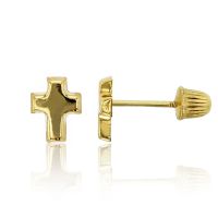 14K Yellow Gold Classic Cross Stud Earrings