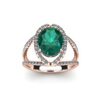 1 1/2 Carat Oval Shape Emerald and Halo Diamond Ring In 14 Karat Rose Gold
