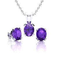 1 1/3 Carat Oval Shape Amethyst Necklace and Earring Set In Sterling Silver