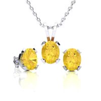1 1/3 Carat Oval Shape Citrine Necklace and Earring Set In Sterling Silver